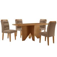 Mesa Evora 120 Mdf Canto Copo E Com 4 Cadeiras Carol Veludo Capuccino Naturalle - 2