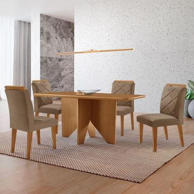 Mesa Evora 120 Mdf Canto Copo E Com 4 Cadeiras Melissa Veludo Capuccino Naturalle