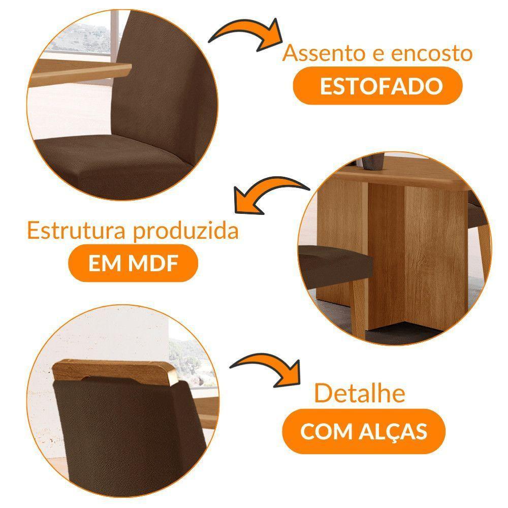 Mesa Olimpia 120 Mdf Canto Copo E Com 4 Cadeiras Athenas Veludo Marrom Naturalle - 6