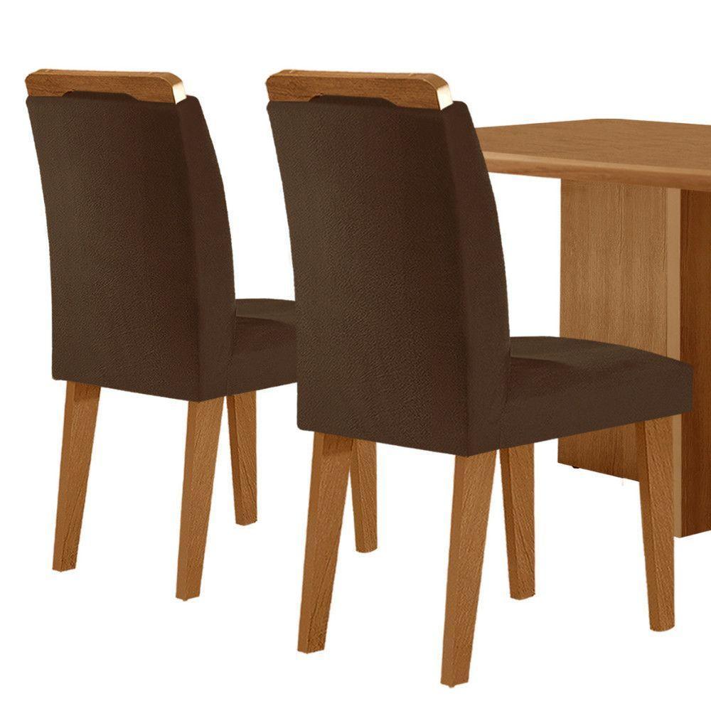 Mesa Olimpia 120 Mdf Canto Copo E Com 4 Cadeiras Athenas Veludo Marrom Naturalle - 7