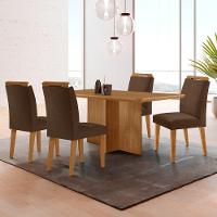 Mesa Olimpia 120 Mdf Canto Copo E Com 4 Cadeiras Athenas Veludo Marrom Naturalle - 1