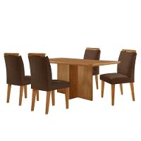 Mesa Olimpia 120 Mdf Canto Copo E Com 4 Cadeiras Athenas Veludo Marrom Naturalle - 2