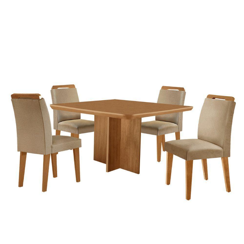 Mesa Olimpia 90 Mdf Canto Copo E Com 4 Cadeiras Athenas Turim 07 Naturalle - 2