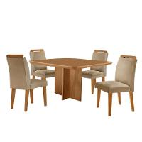 Mesa Olimpia 90 Mdf Canto Copo E Com 4 Cadeiras Athenas Turim 07 Naturalle - 2