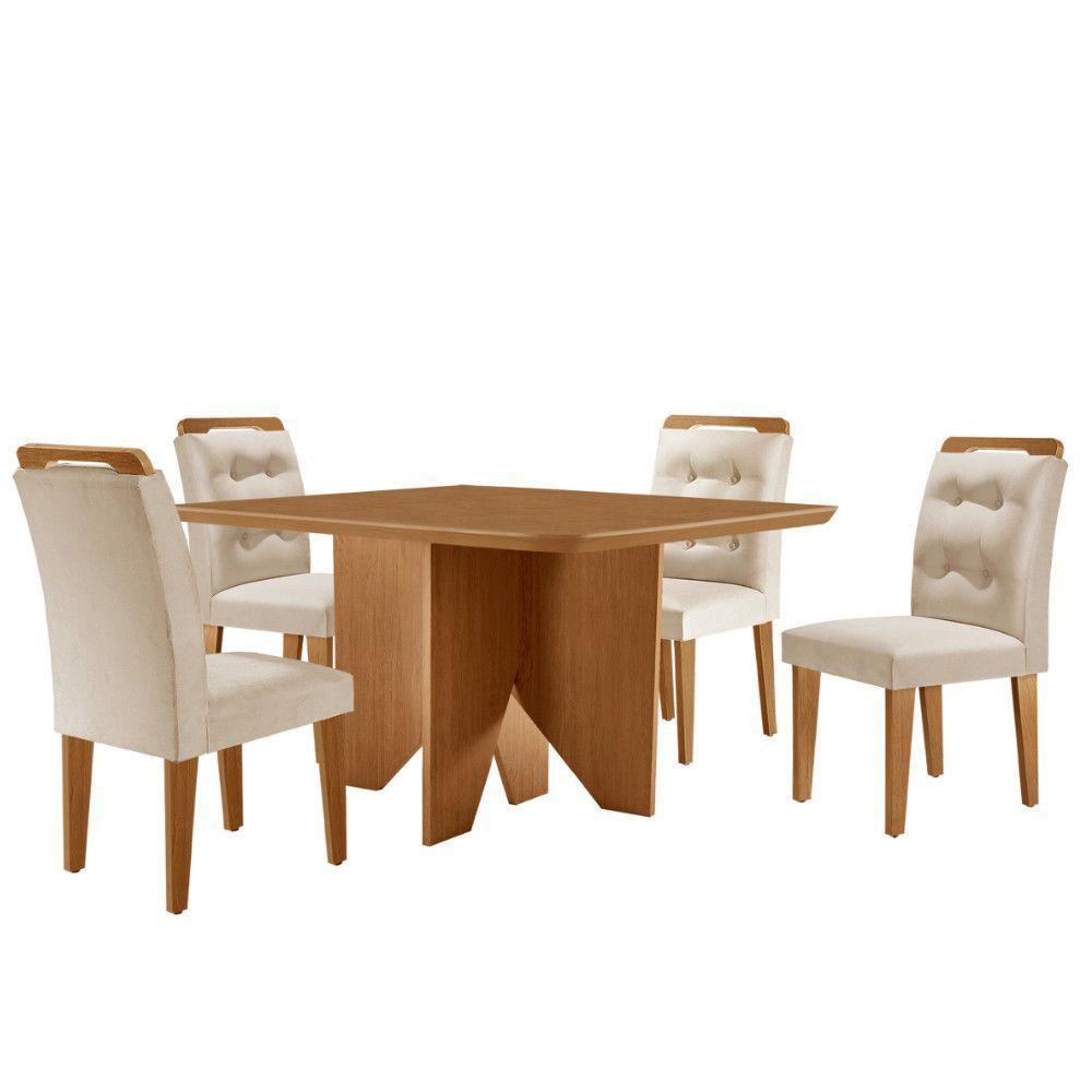 Mesa Evora 90 Mdf Com 4 Cadeiras Carol Veludo Creme Naturalle - 2