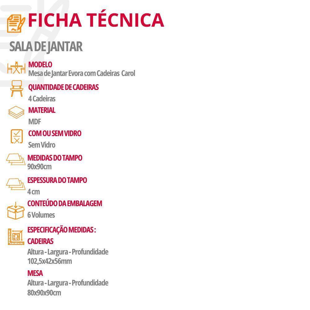 Mesa Evora 90 Mdf Com 4 Cadeiras Carol Veludo Creme Naturalle - 5
