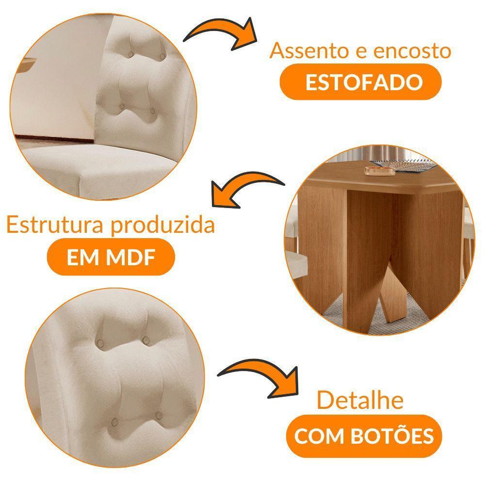 Mesa Evora 90 Mdf Com 4 Cadeiras Carol Veludo Creme Naturalle - 6