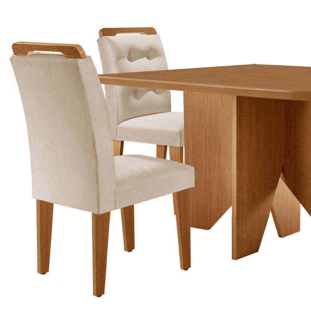 Mesa Evora 90 Mdf Com 4 Cadeiras Carol Veludo Creme Naturalle - 7