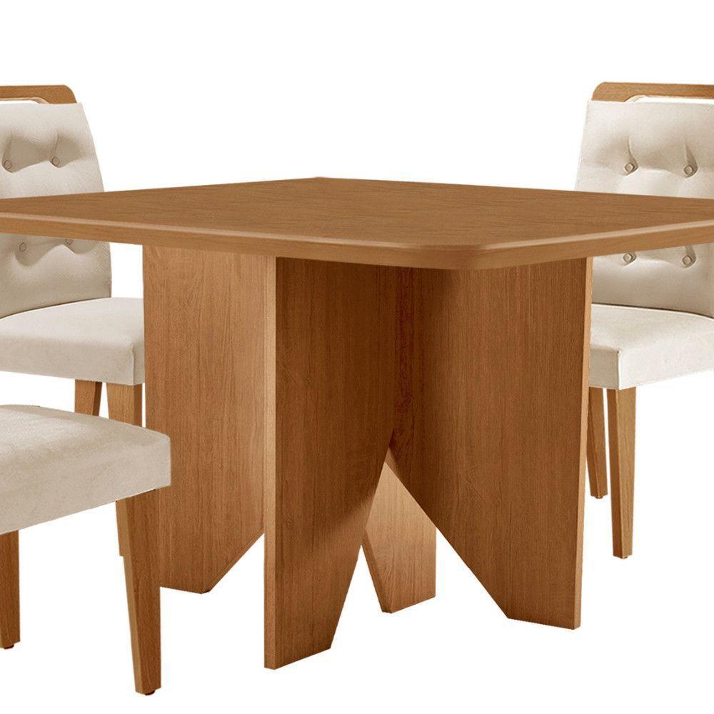 Mesa Evora 90 Mdf Com 4 Cadeiras Carol Veludo Creme Naturalle - 8