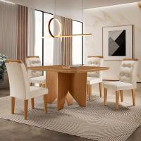 Mesa Evora 90 Mdf Com 4 Cadeiras Carol Veludo Creme Naturalle - 1