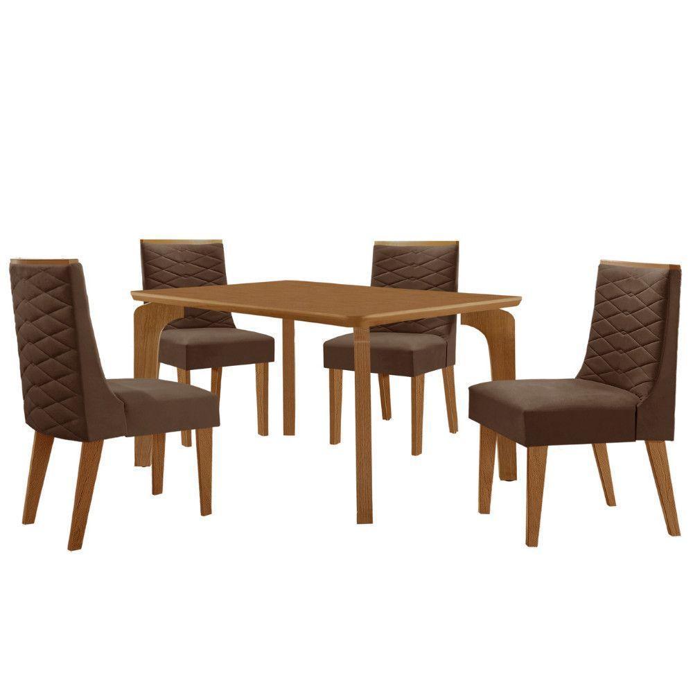 Mesa Liz 120 Mdf Canto Copo E Com 4 Cadeiras Safira Veludo Marrom Naturalle - 2