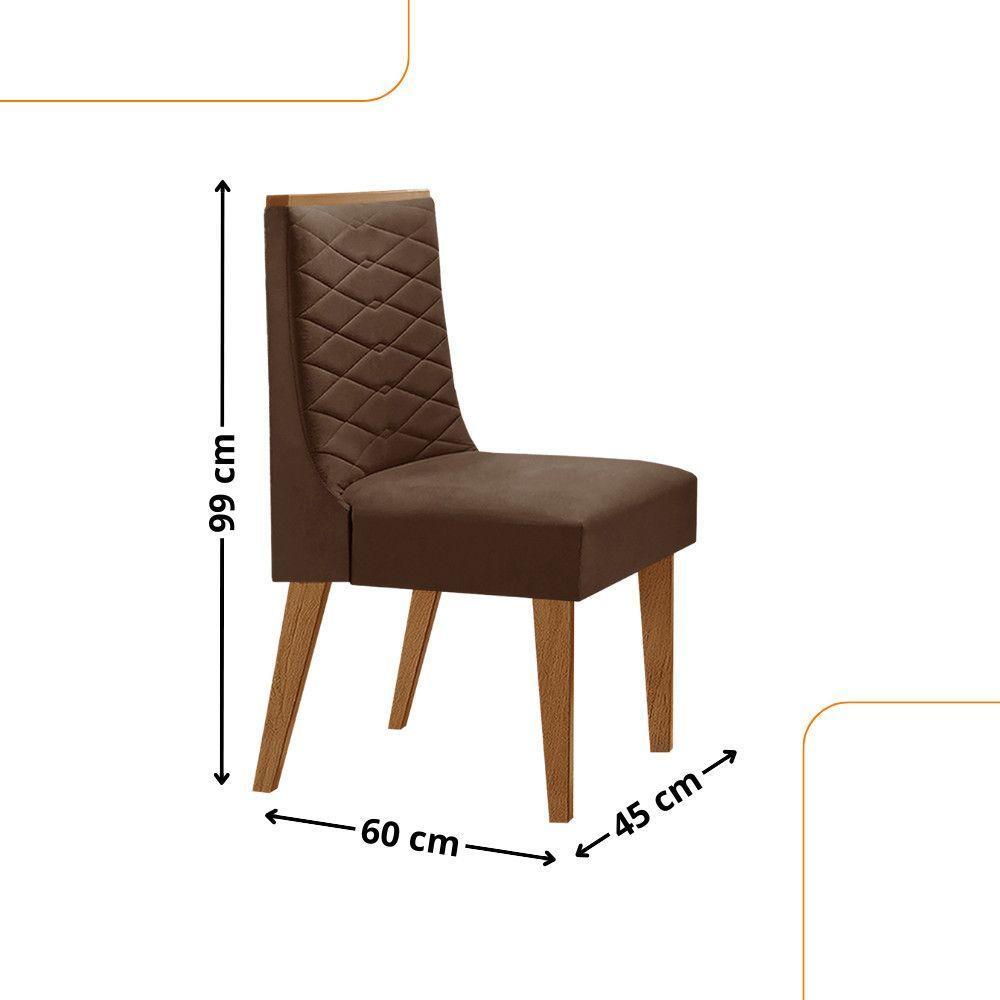 Mesa Liz 120 Mdf Canto Copo E Com 4 Cadeiras Safira Veludo Marrom Naturalle - 4