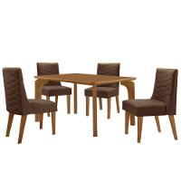 Mesa Liz 120 Mdf Canto Copo E Com 4 Cadeiras Safira Veludo Marrom Naturalle - 2