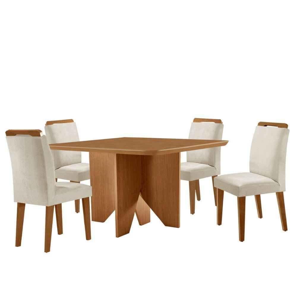 Mesa Evora 90 Mdf Com 4 Cadeiras Athenas Veludo Creme Naturalle - 2