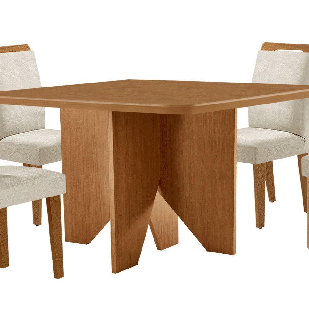 Mesa Evora 90 Mdf Com 4 Cadeiras Athenas Veludo Creme Naturalle - 3