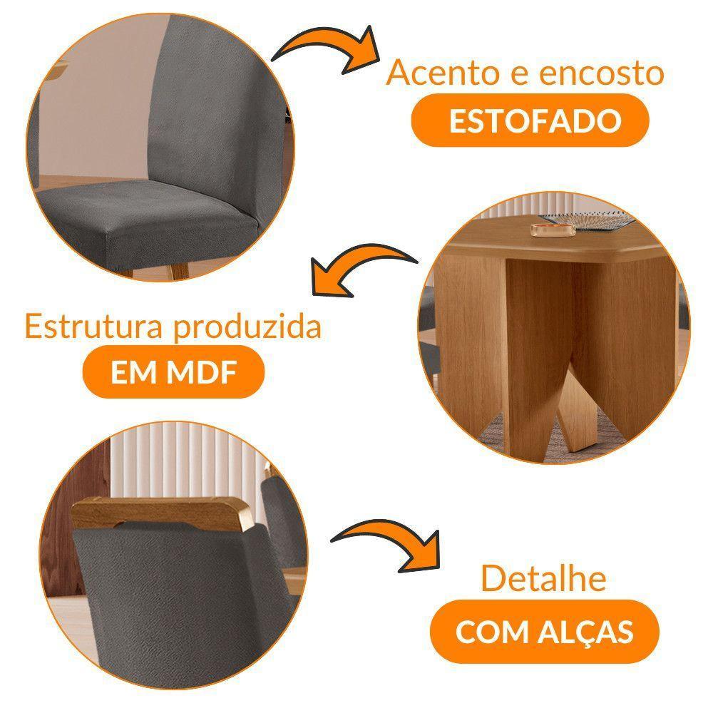 Mesa Evora 90 Mdf Com 4 Cadeiras Athenas Veludo Grafite Naturalle - 6