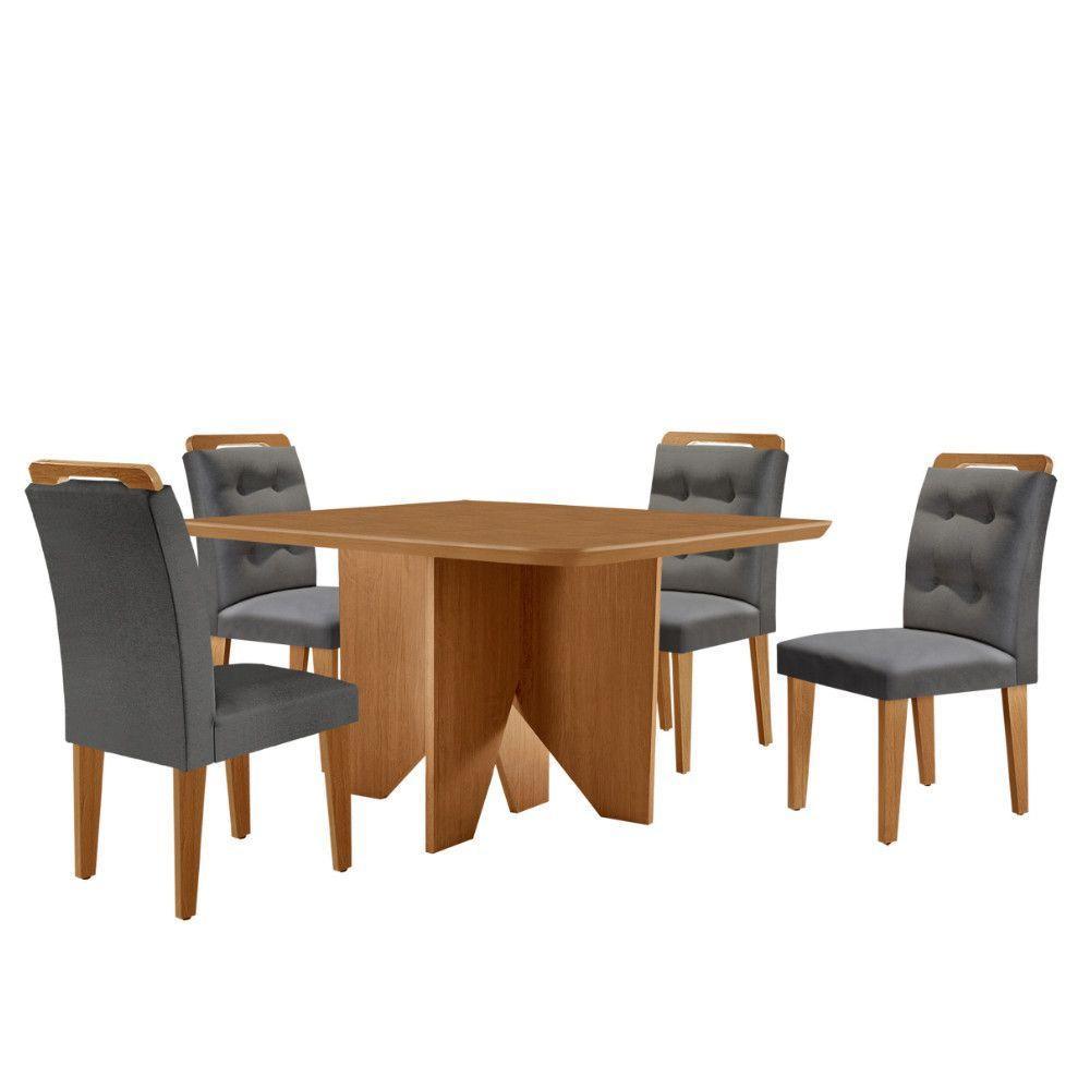 Mesa Evora 90 Mdf Com 4 Cadeiras Carol Linho Grafite Naturalle - 2