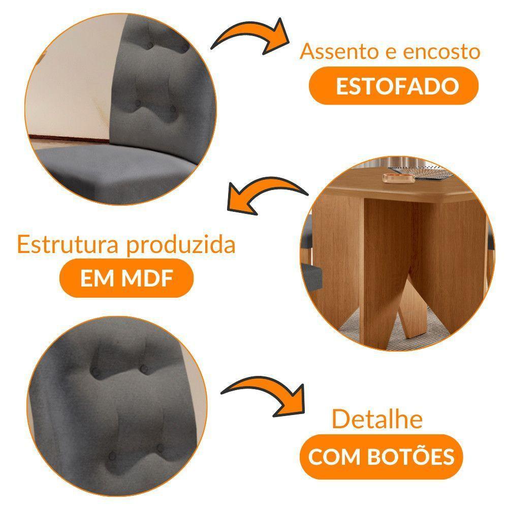 Mesa Evora 90 Mdf Com 4 Cadeiras Carol Linho Grafite Naturalle - 6