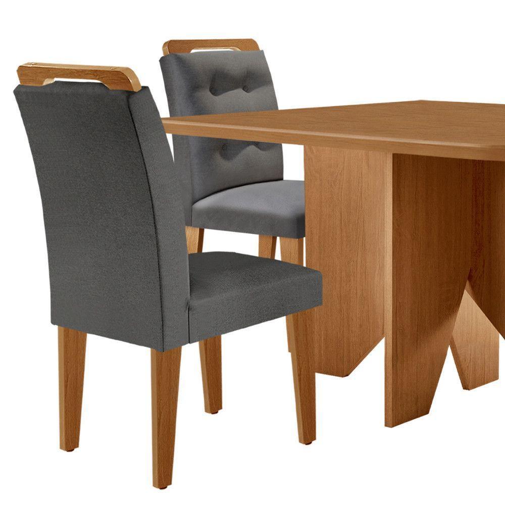 Mesa Evora 90 Mdf Com 4 Cadeiras Carol Linho Grafite Naturalle - 7