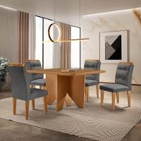 Mesa Evora 90 Mdf Com 4 Cadeiras Carol Linho Grafite Naturalle - 1