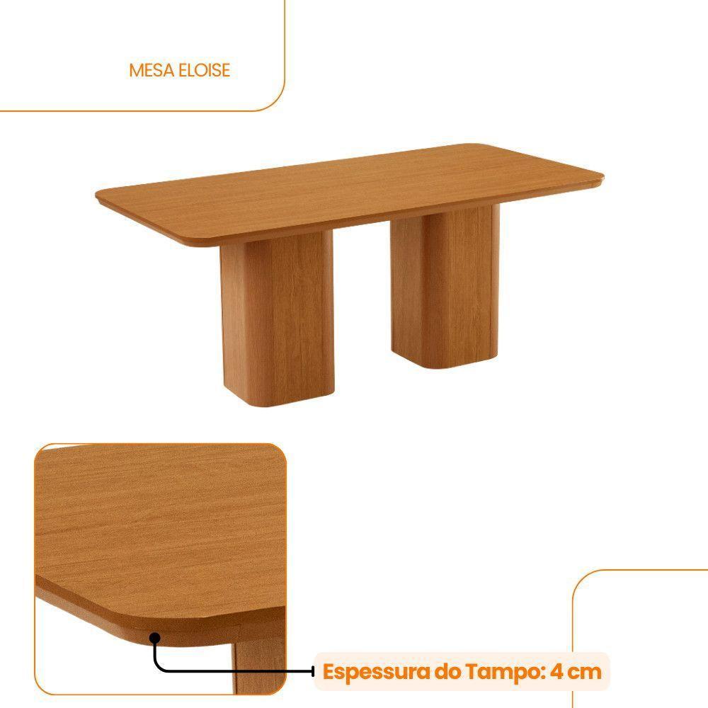 Mesa De Jantar Eloise 180cm Tampo Mdf Canto Copo Moderna Mob Naturalle - 2