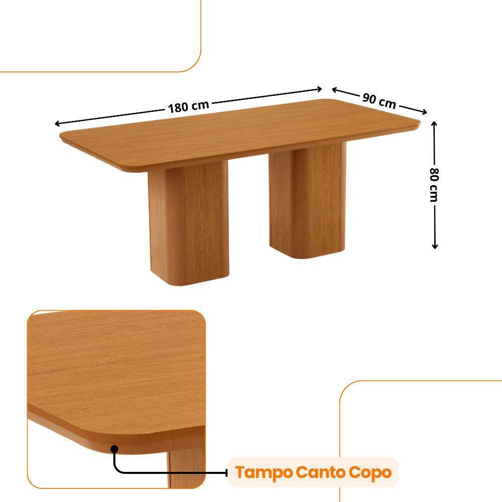 Mesa De Jantar Eloise 180cm Tampo Mdf Canto Copo Moderna Mob Naturalle - 3