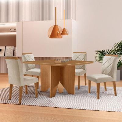 Mesa Evora 90 Mdf Com 4 Cadeiras Melissa Veludo Creme Naturalle