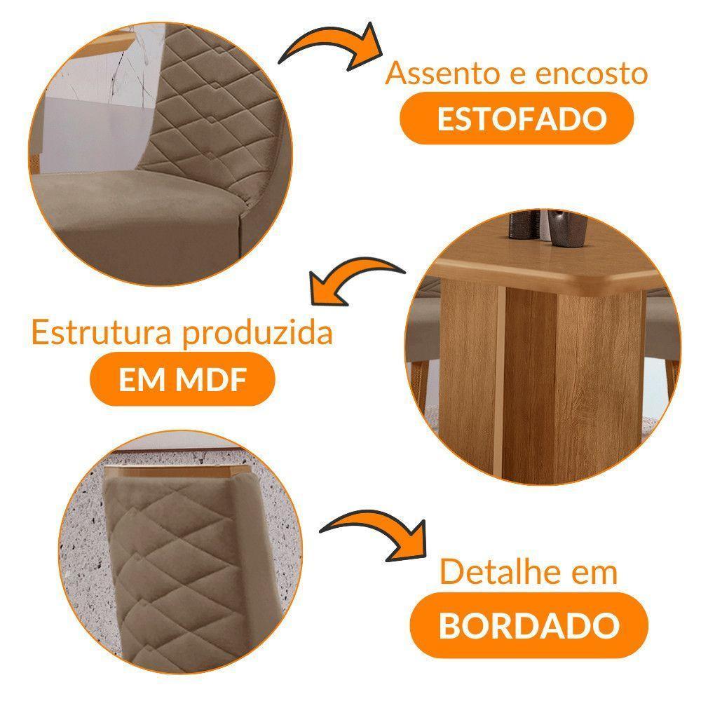 Mesa Olimpia 90 Mdf Com 4 Cadeiras Safira Linho Grafite Naturalle - 6