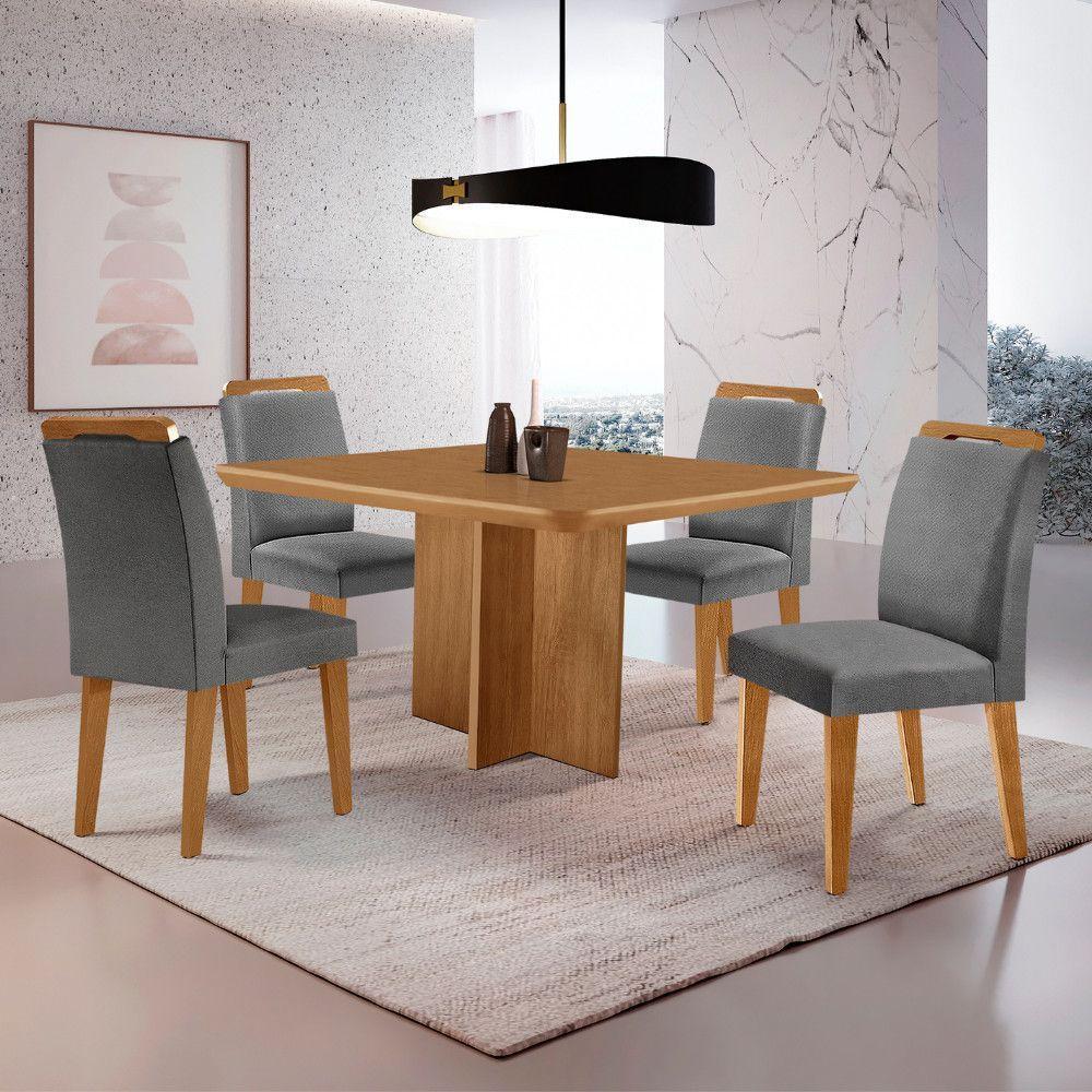 Mesa Olimpia 90 Mdf Com 4 Cadeiras Athenas Linho Grafite Naturalle - 1