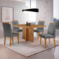 Mesa Olimpia 90 Mdf Com 4 Cadeiras Athenas Linho Grafite Naturalle - 1