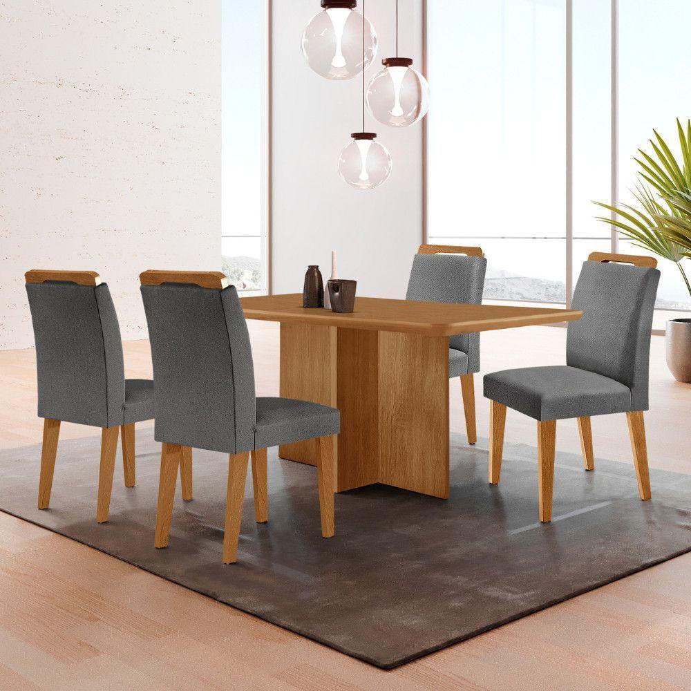 Mesa Olimpia 120 Mdf Com 4 Cadeiras Athenas Linho Grafite Naturalle - 1