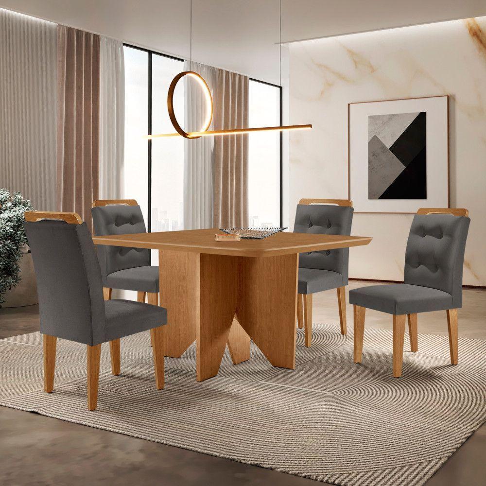 Mesa Evora 90 Mdf Com 4 Cadeiras Carol Veludo Grafite Naturalle - 1