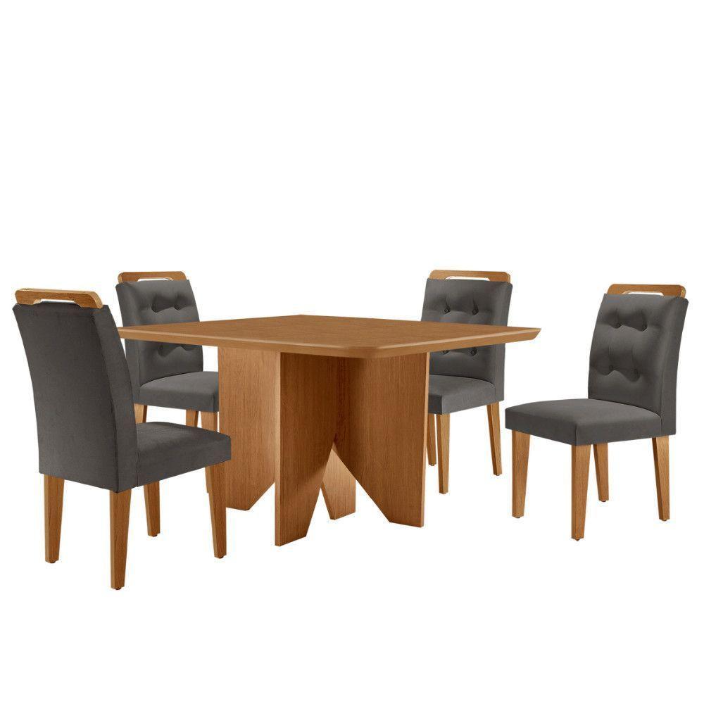 Mesa Evora 90 Mdf Com 4 Cadeiras Carol Veludo Grafite Naturalle - 2