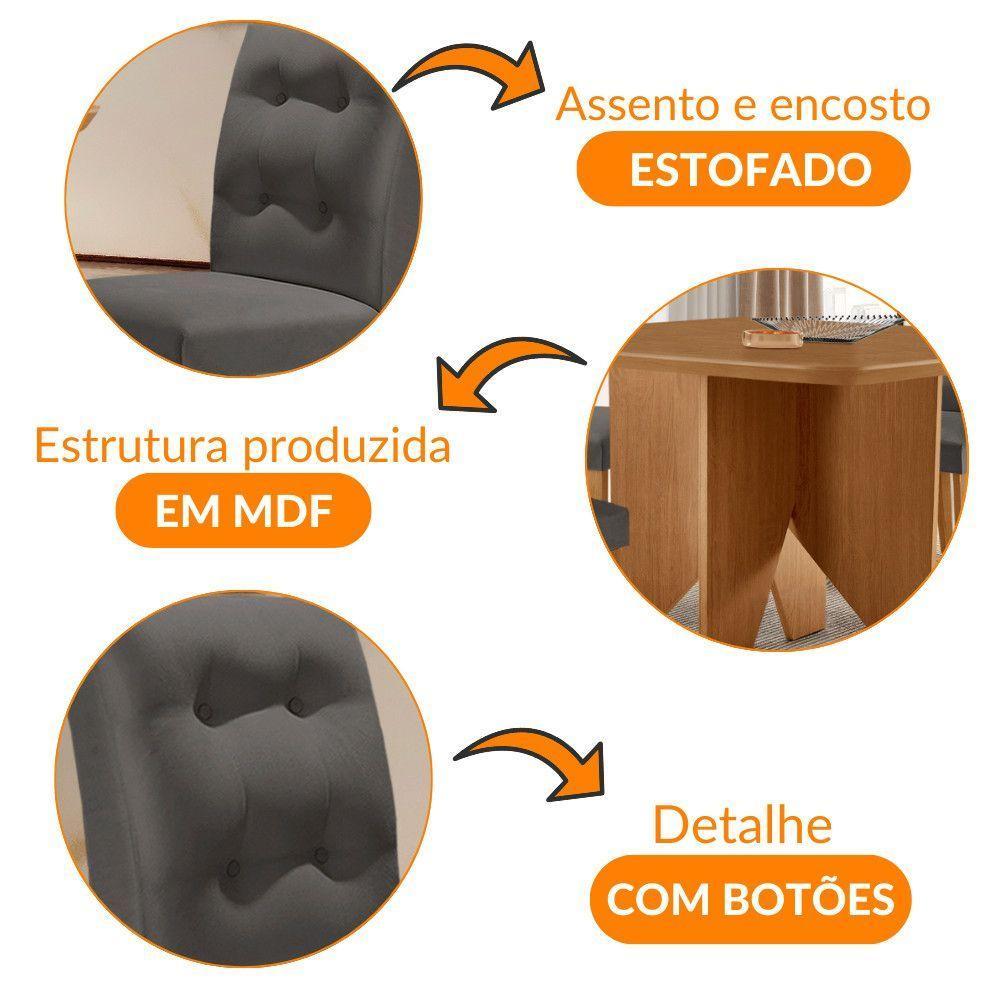 Mesa Evora 90 Mdf Com 4 Cadeiras Carol Veludo Grafite Naturalle - 6