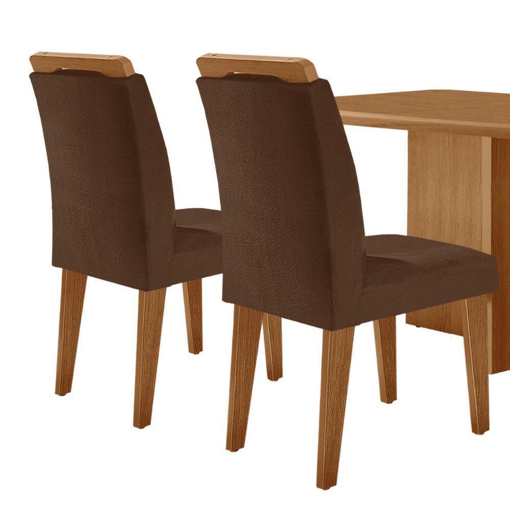 Mesa Olimpia 120 Mdf Canto Copo E Com 4 Cadeiras Melissa Veludo Marrom Naturalle - 7