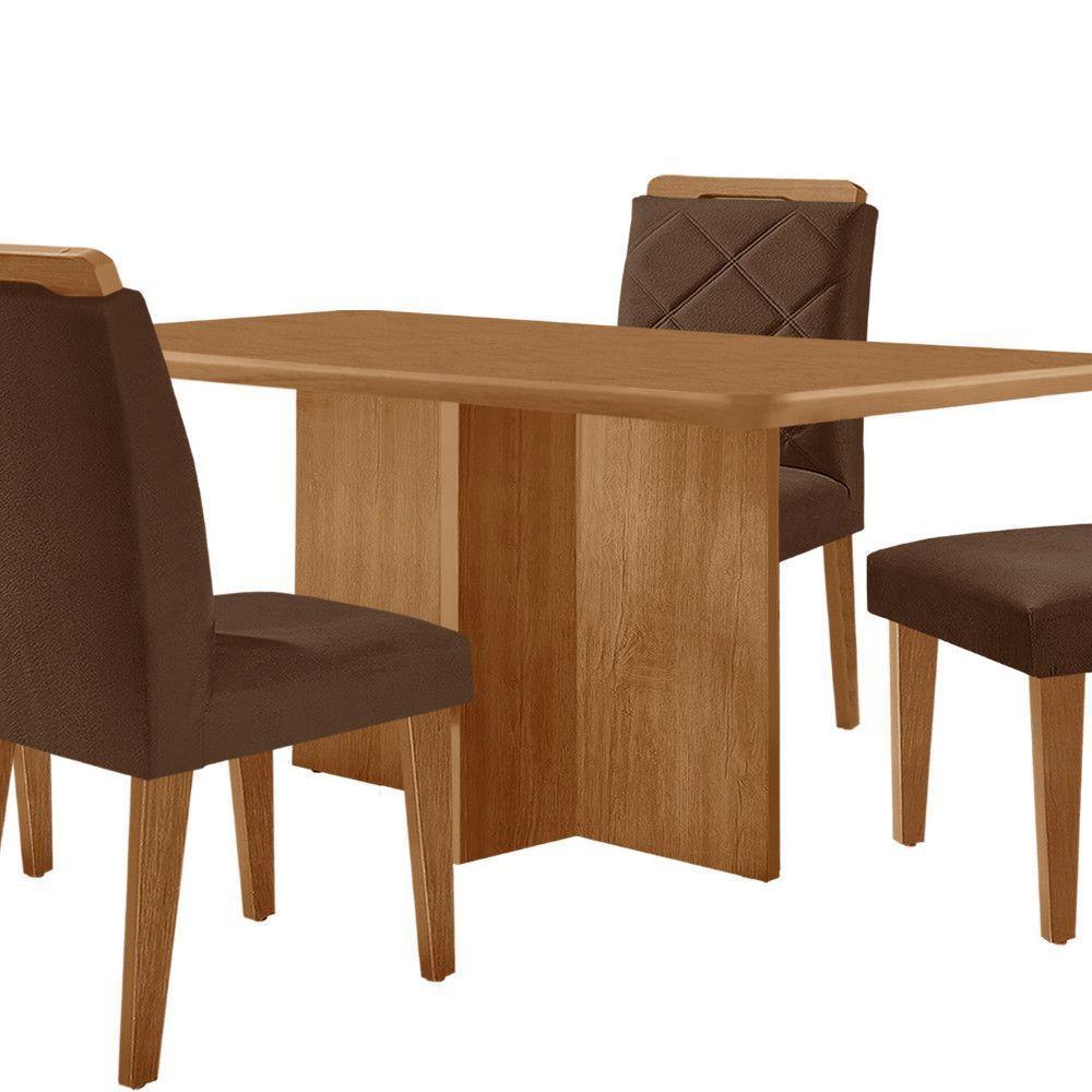 Mesa Olimpia 120 Mdf Canto Copo E Com 4 Cadeiras Melissa Veludo Marrom Naturalle - 8