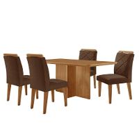 Mesa Olimpia 120 Mdf Canto Copo E Com 4 Cadeiras Melissa Veludo Marrom Naturalle - 2