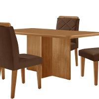 Mesa Olimpia 120 Mdf Canto Copo E Com 4 Cadeiras Melissa Veludo Marrom Naturalle - 8