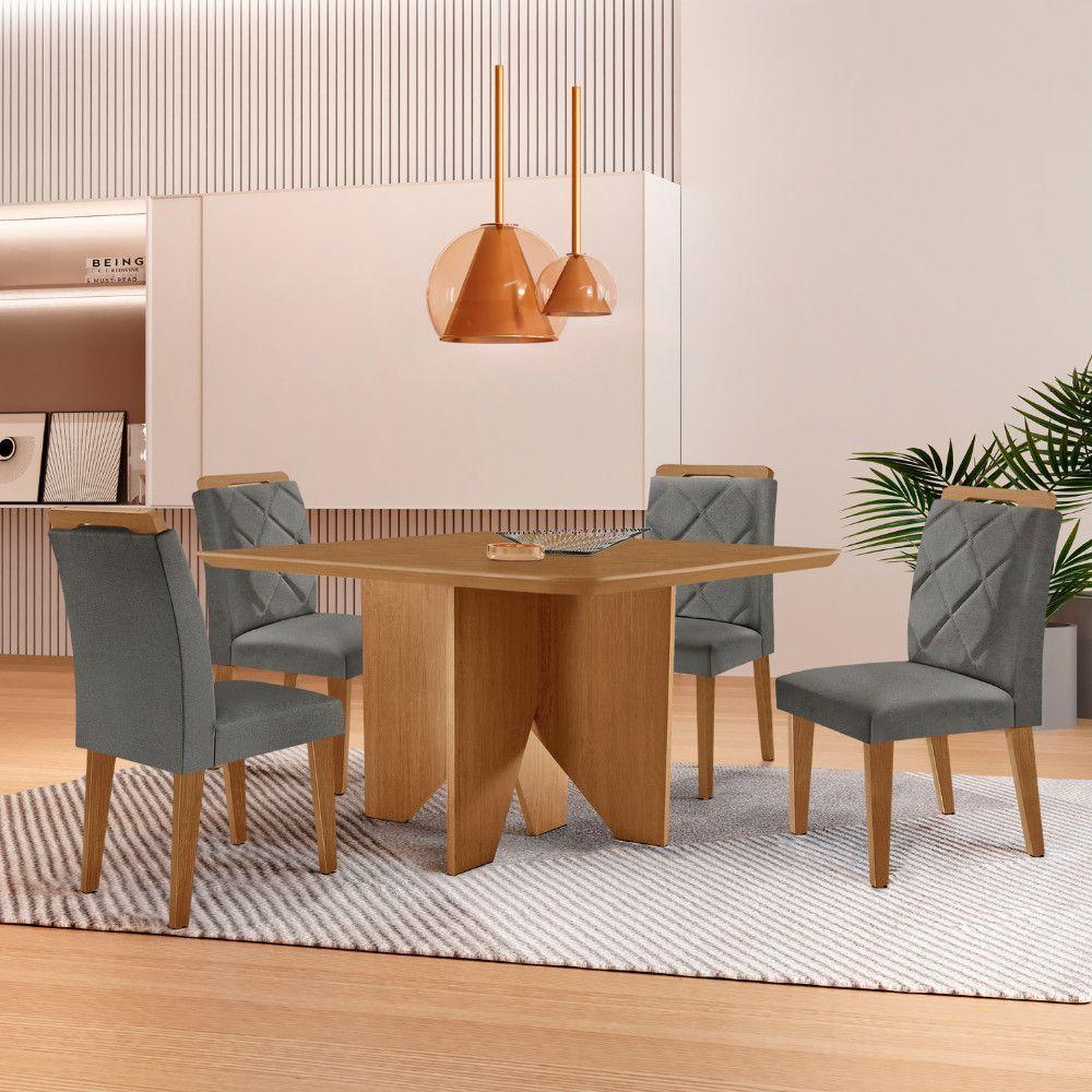 Mesa Evora 90 Mdf Com 4 Cadeiras Melissa Linho Grafite Naturalle - 1