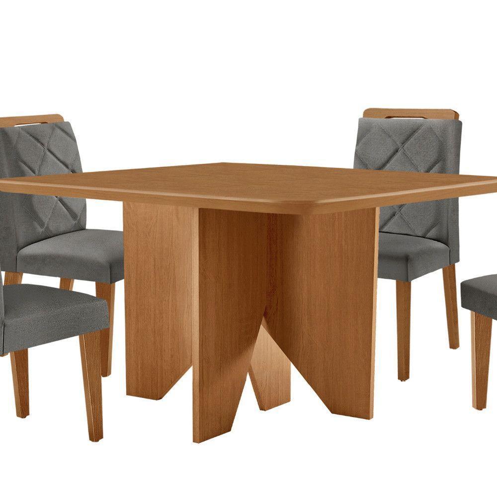 Mesa Evora 90 Mdf Com 4 Cadeiras Melissa Linho Grafite Naturalle - 8