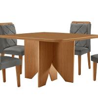 Mesa Evora 90 Mdf Com 4 Cadeiras Melissa Linho Grafite Naturalle - 8