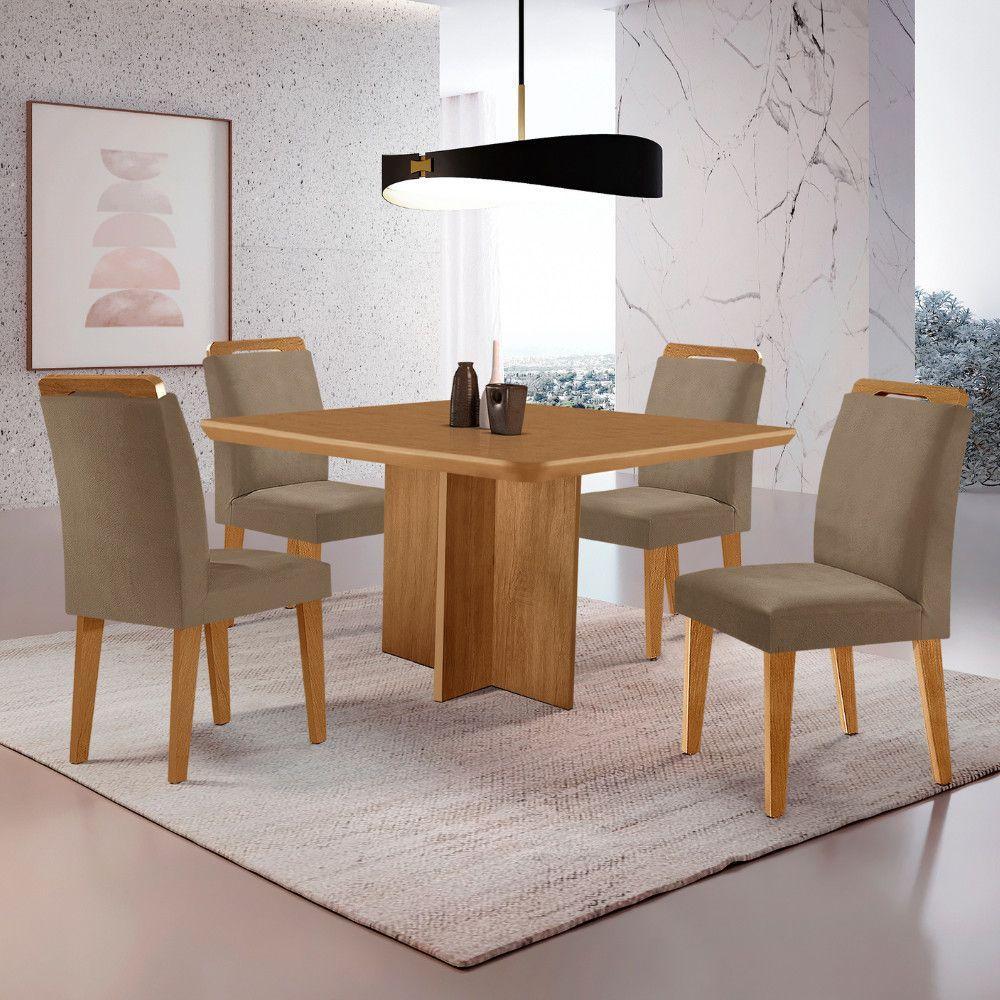 Mesa Olimpia 90 Mdf Canto Copo E Com 4 Cadeiras Athenas Veludo Capuccino Naturalle - 1