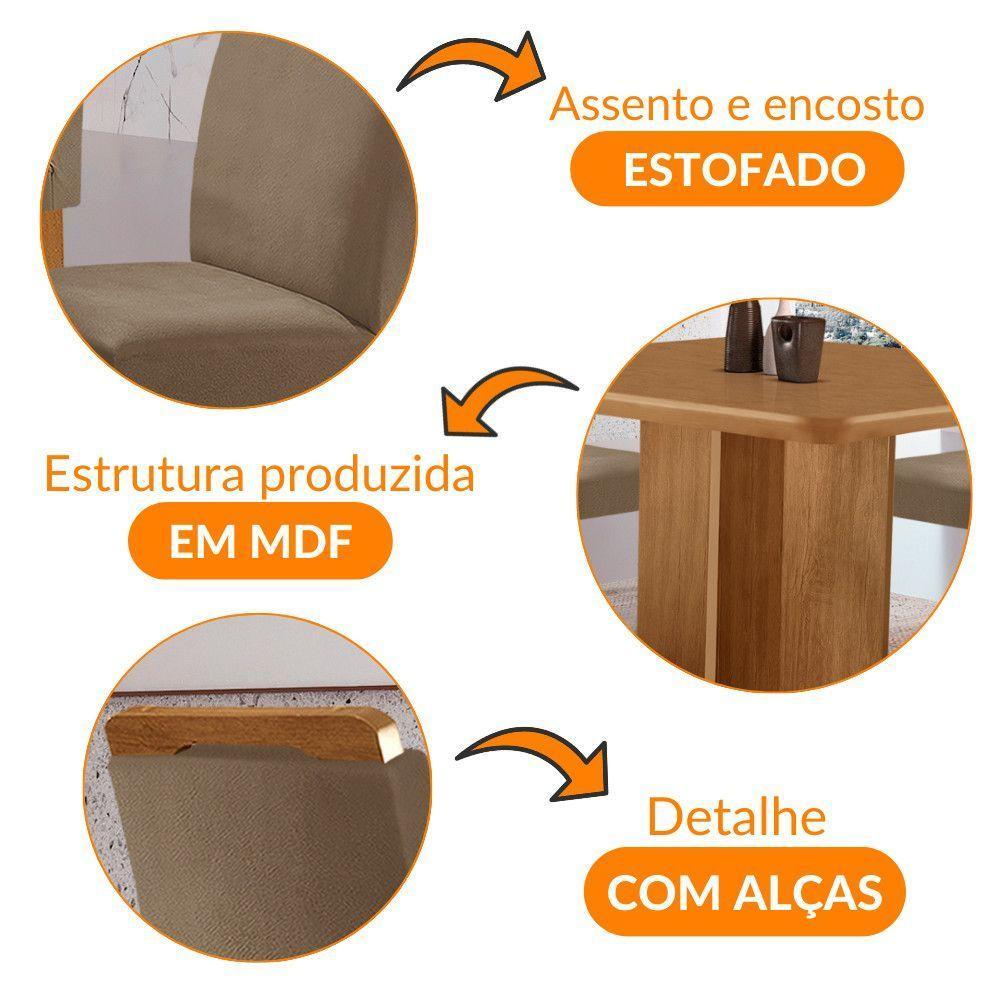 Mesa Olimpia 90 Mdf Canto Copo E Com 4 Cadeiras Athenas Veludo Capuccino Naturalle - 6