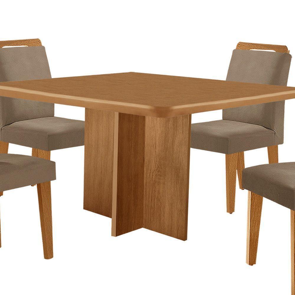 Mesa Olimpia 90 Mdf Canto Copo E Com 4 Cadeiras Athenas Veludo Capuccino Naturalle - 8