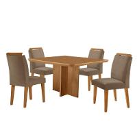 Mesa Olimpia 90 Mdf Canto Copo E Com 4 Cadeiras Athenas Veludo Capuccino Naturalle - 2