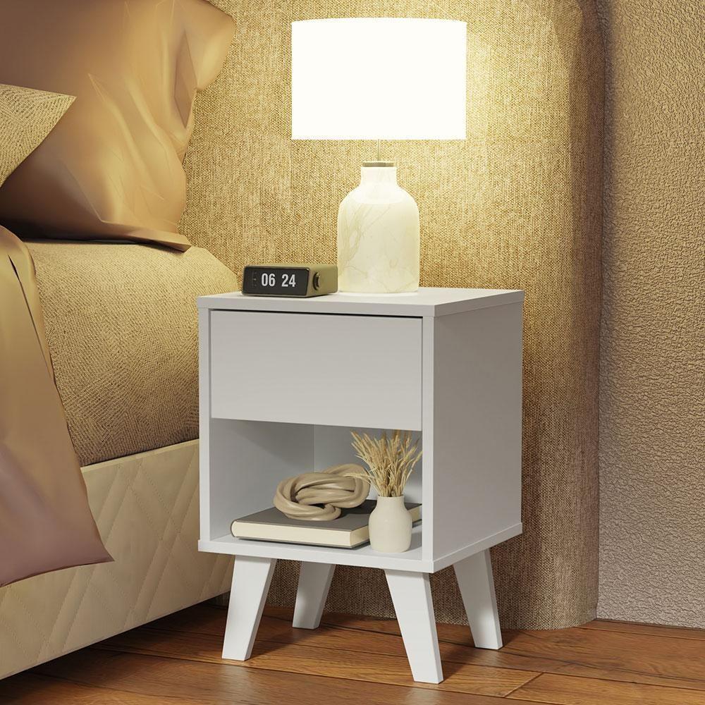 Mesa De Cabeceira Branca Com 1 Gaveta 3235 Madesa Branco - 1