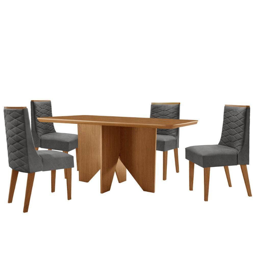 Mesa Evora 120 Mdf Canto Com 4 Cadeiras Safira Linho Grafite Naturalle - 2