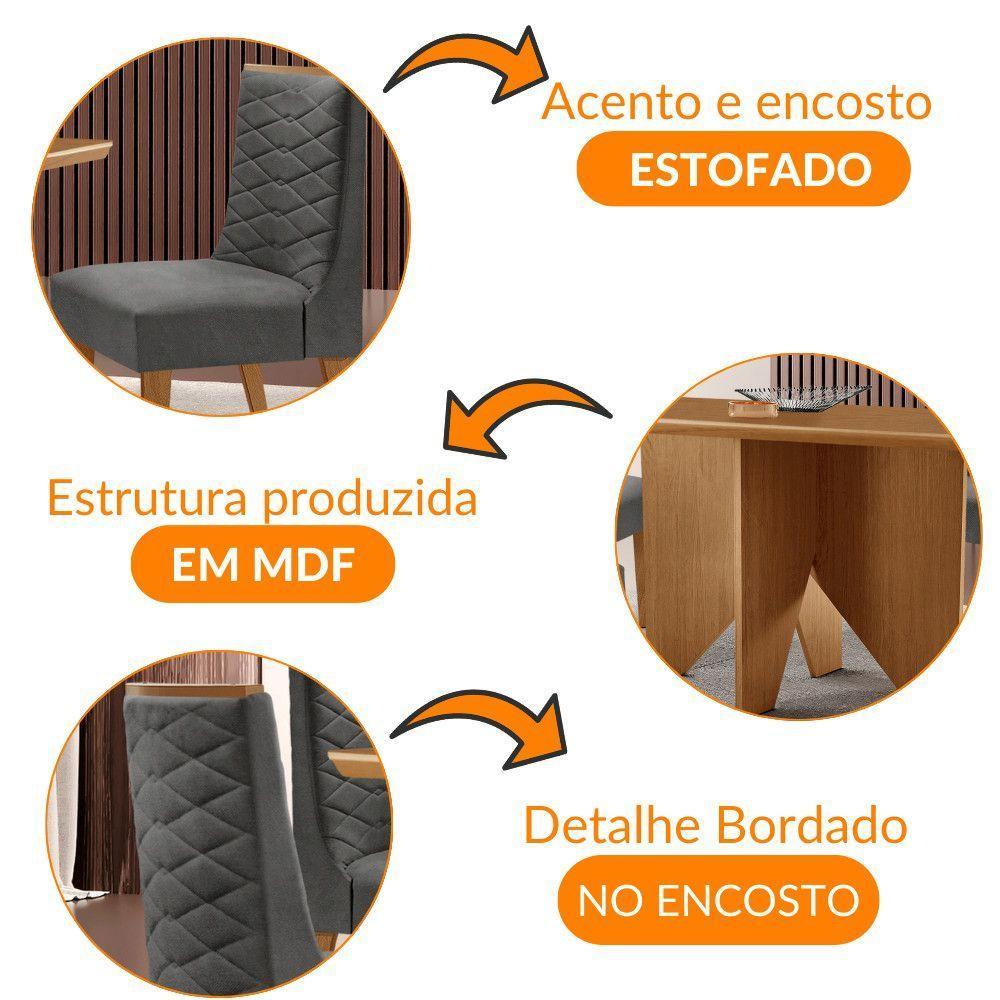 Mesa Evora 120 Mdf Canto Com 4 Cadeiras Safira Linho Grafite Naturalle - 6