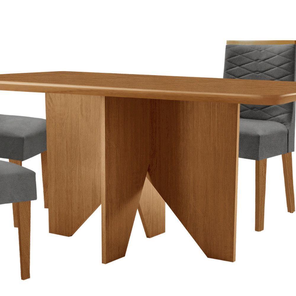 Mesa Evora 120 Mdf Canto Com 4 Cadeiras Safira Linho Grafite Naturalle - 7
