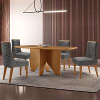 Mesa Evora 120 Mdf Canto Com 4 Cadeiras Safira Linho Grafite Naturalle - 1
